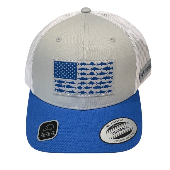 Columbia Hat Cap Snap Back Mesh Trucker Fish Flag Patch Performance Mens NWT - Picture 1 of 14